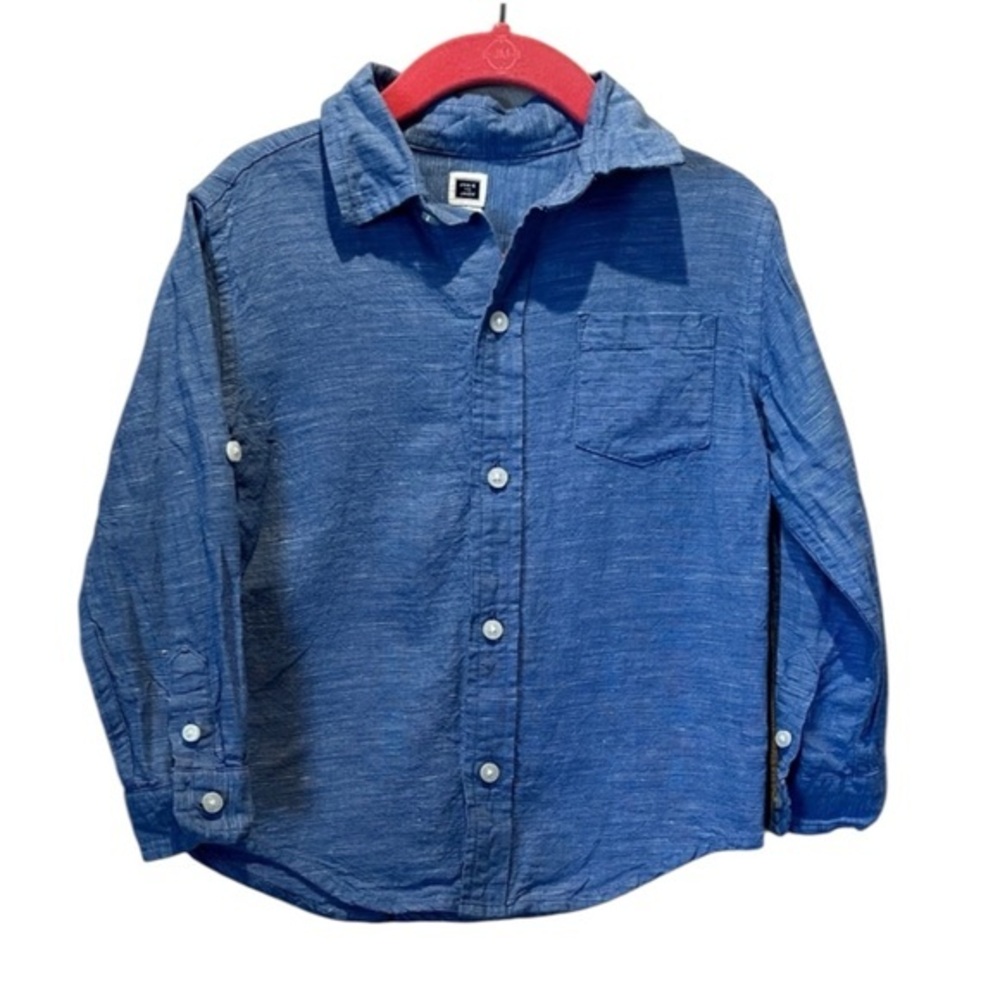 Janie & Jack Boy’s Blue Button Down Linen Cotton Blend Shirt Size 2T